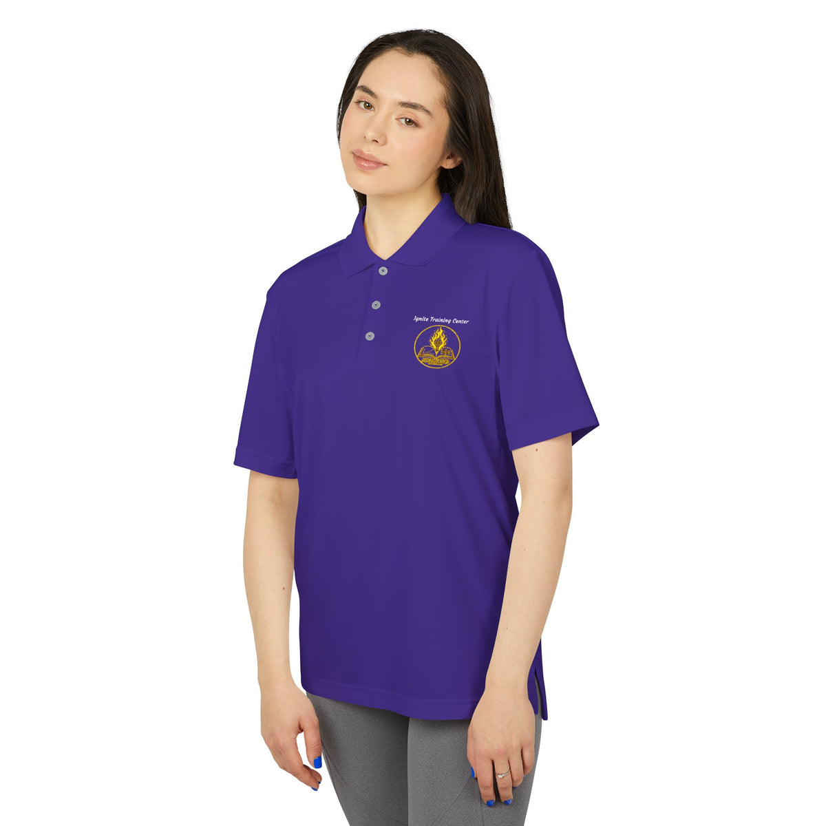 White Performance Polo Shirt with Embroidered Golf Emblem