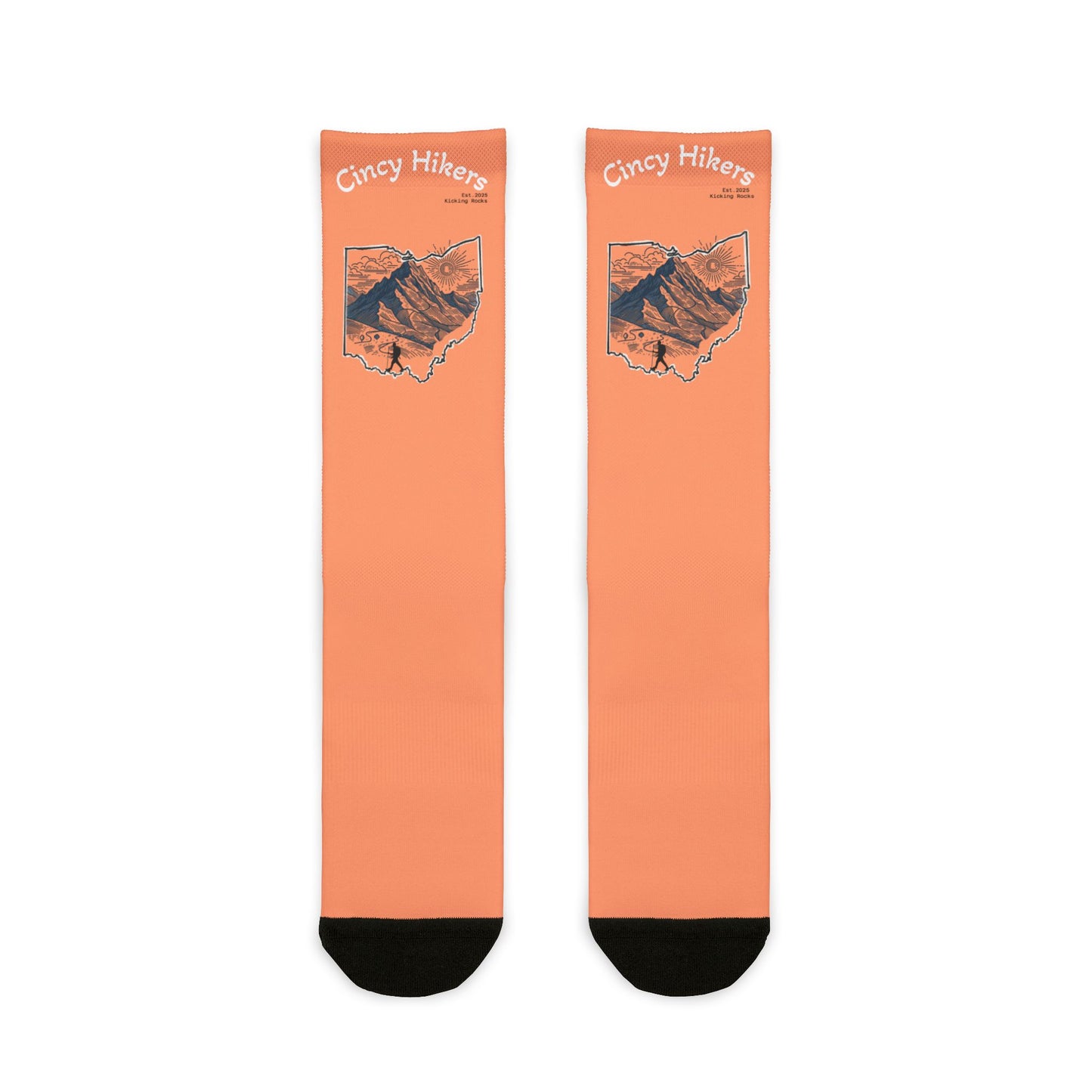 Peachy Cincy Hiking Crew Socks - 'Crazy Hikers' Orange Sublimation Socks