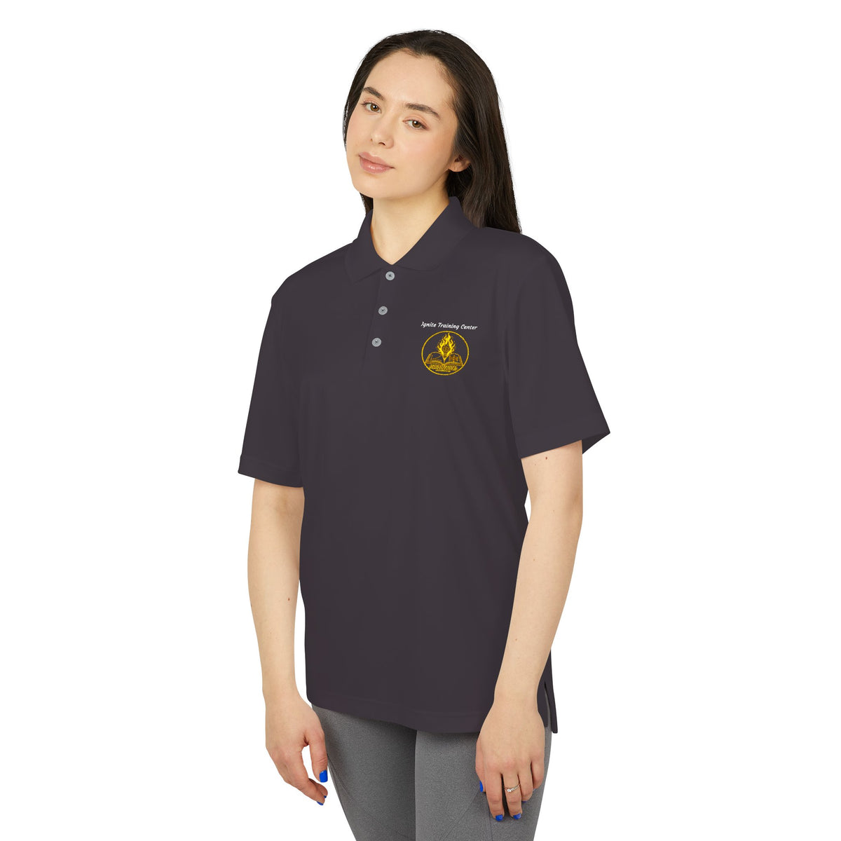 White Performance Polo Shirt with Embroidered Golf Emblem