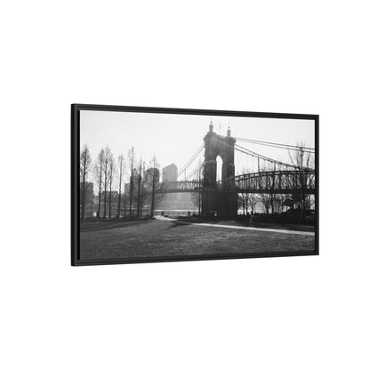Queen City People Bridge Winter Canvas Framed