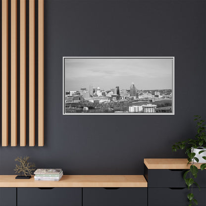 Framed Matte Canvas Chilly Skyline Cincy Print — Black & White Urban Wall Art