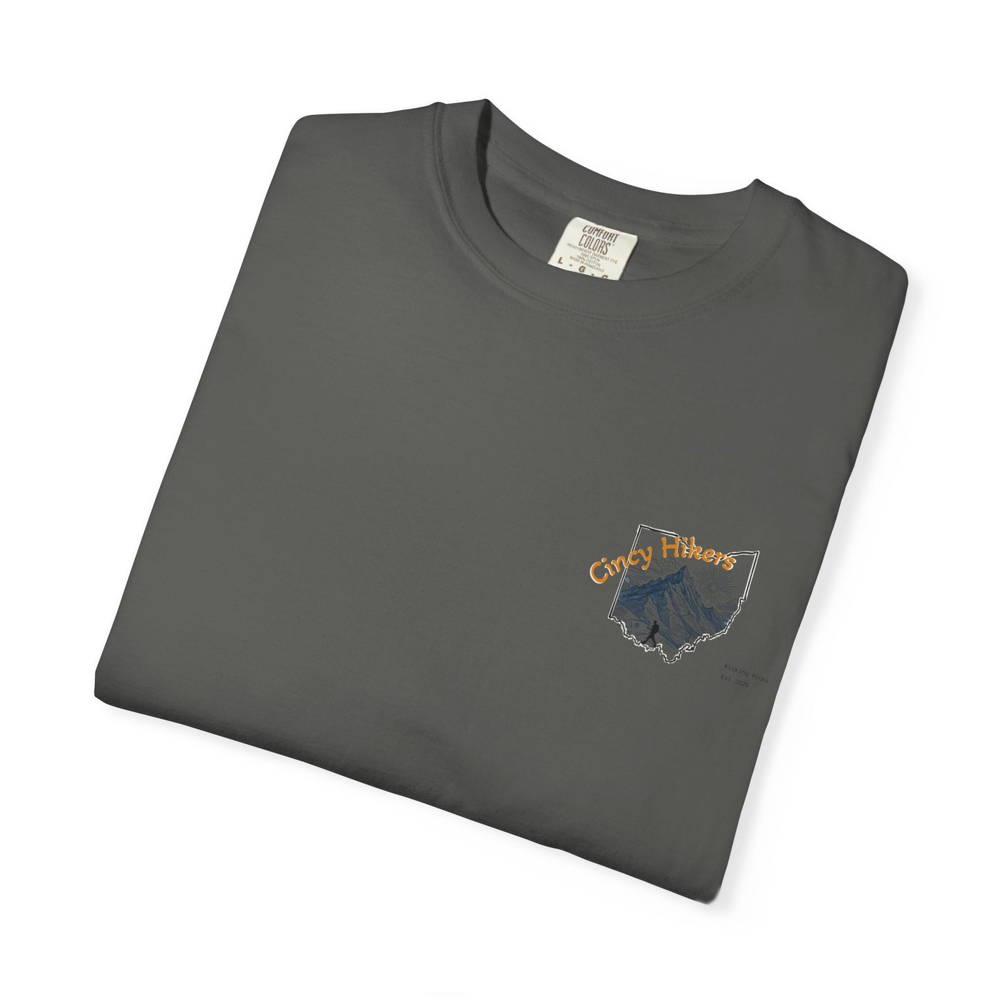 Camp Laugh Repeat T-Shirt — Camping Graphic Tee with Pocket Mountain Design