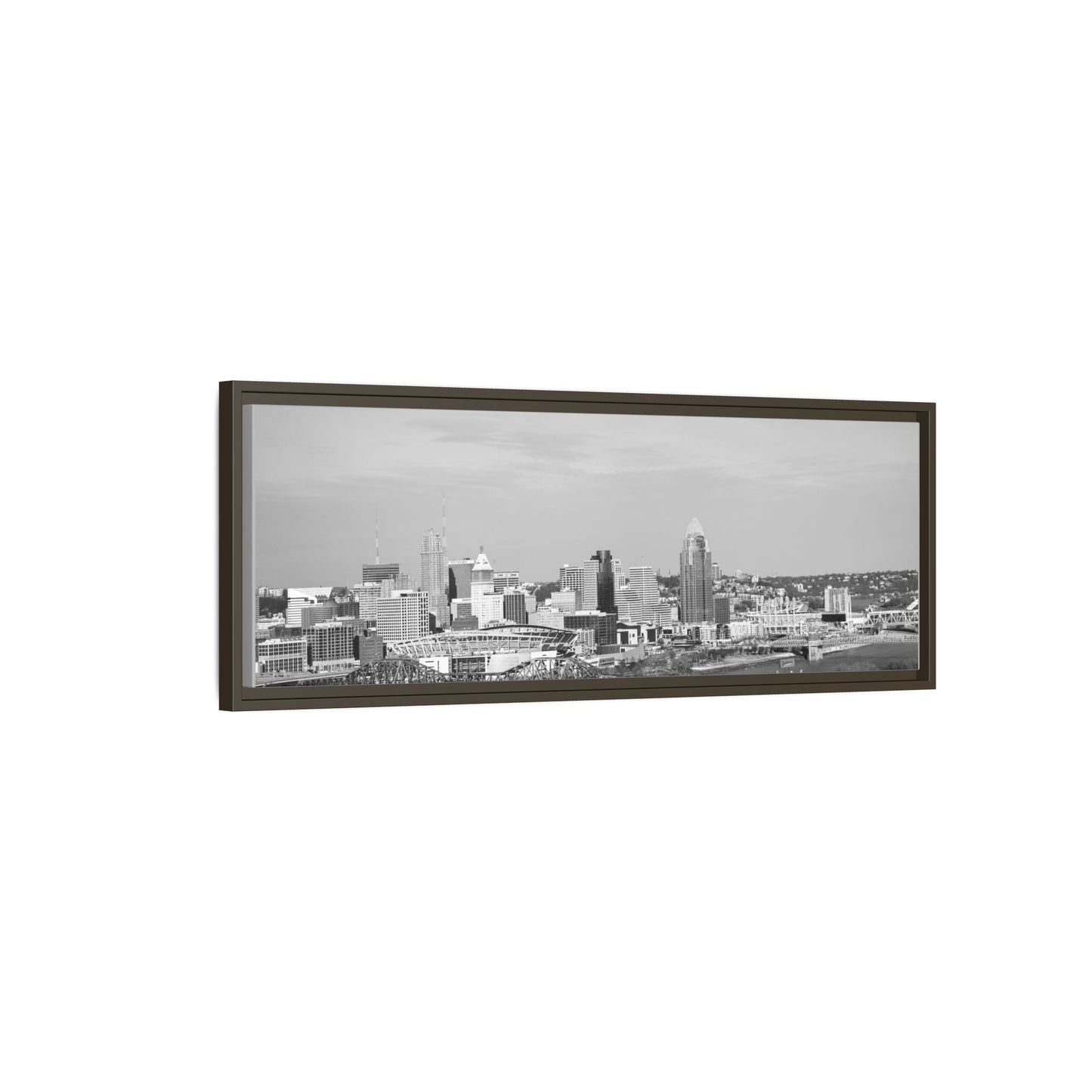 Framed Matte Canvas Chilly Skyline Cincy Print — Black & White Urban Wall Art