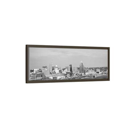 Framed Matte Canvas Chilly Skyline Cincy Print — Black & White Urban Wall Art