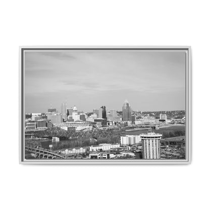 Framed Matte Canvas Chilly Skyline Cincy Print — Black & White Urban Wall Art
