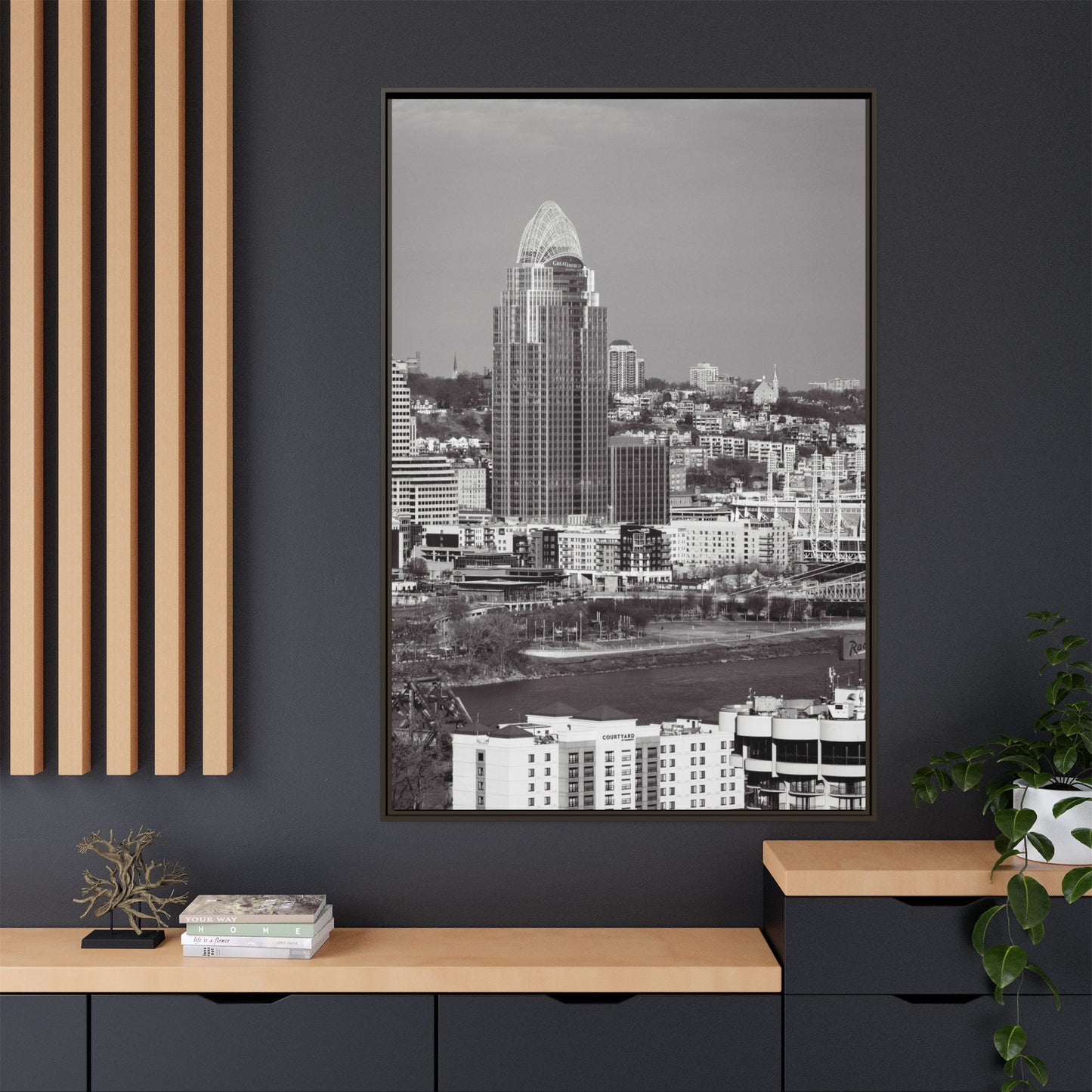 Framed Matte Canvas Cityscape Print — Cincinnati Wall Art