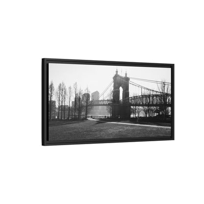 Queen City People Bridge Winter Canvas Framed