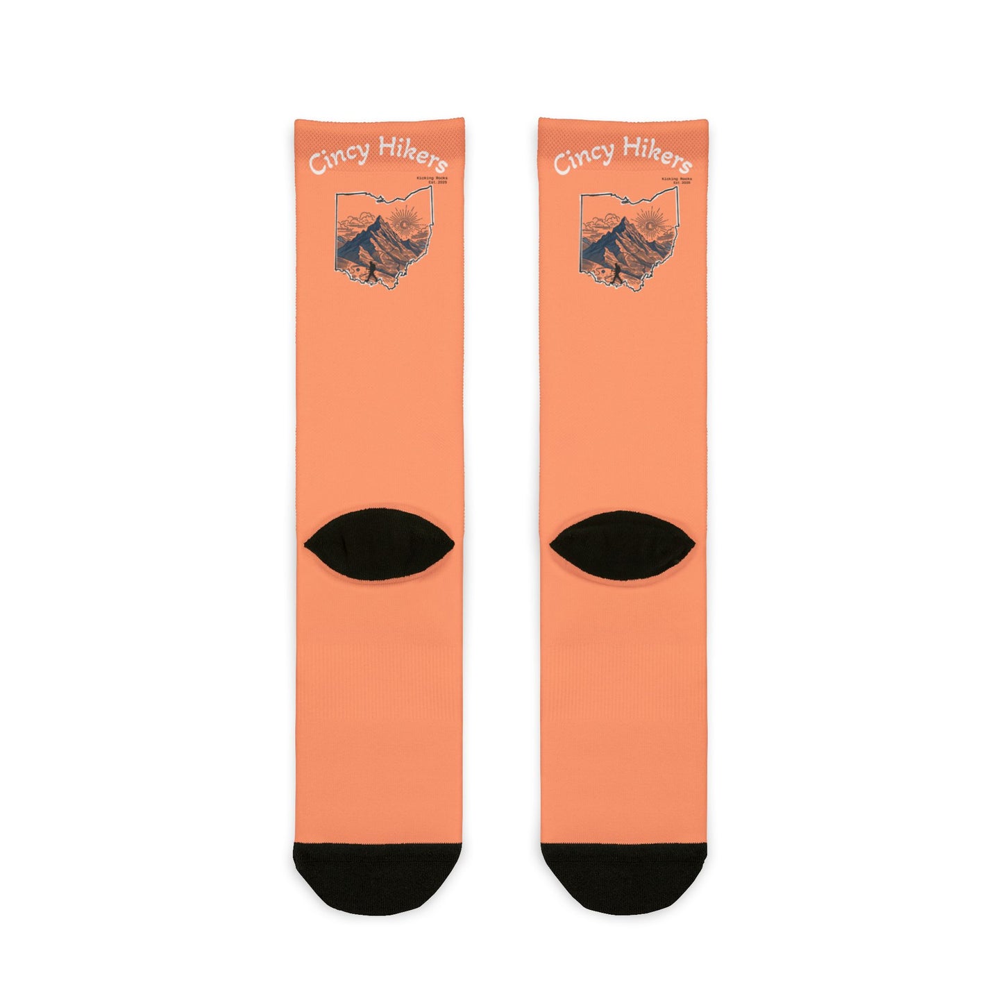 Peachy Cincy Hiking Crew Socks - 'Crazy Hikers' Orange Sublimation Socks