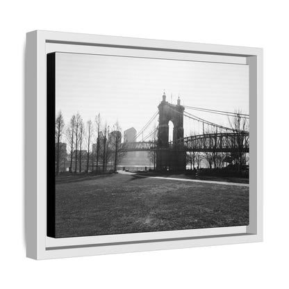 Queen City People Bridge Winter Canvas Framed
