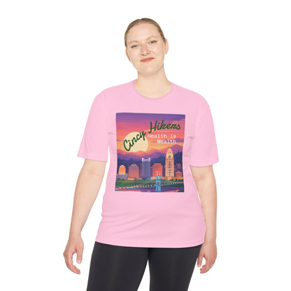 Health is Wealth: Unisex Moisture Wicking Tee for Hikers, Fitness Lovers, Outdoor Adventures, Travel, Gym Wear