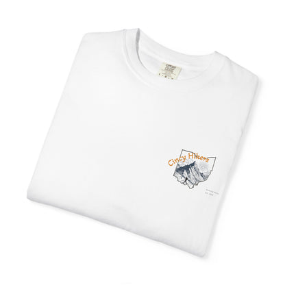 Camp Laugh Repeat T-Shirt — Camping Graphic Tee with Pocket Mountain Design