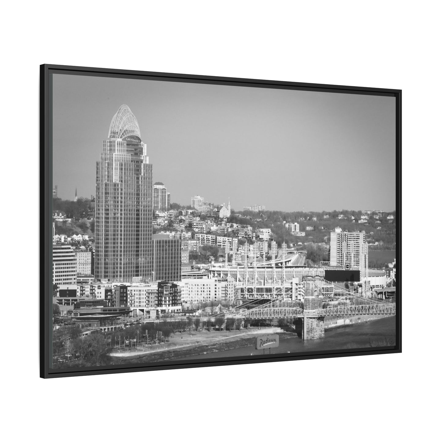 Cincy in the Fall Wall Art — Black & White Cityscape Print
