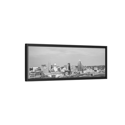 Framed Matte Canvas Chilly Skyline Cincy Print — Black & White Urban Wall Art