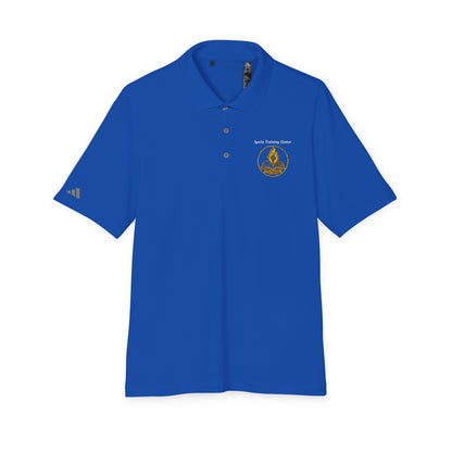 White Performance Polo Shirt with Embroidered Golf Emblem