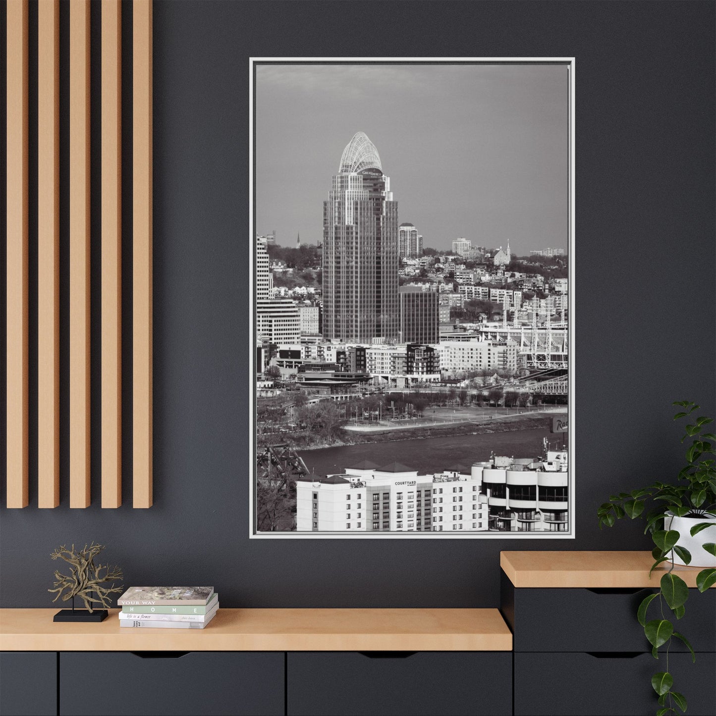 Framed Matte Canvas Cityscape Print — Cincinnati Wall Art