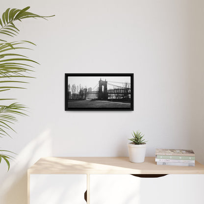 Queen City People Bridge Winter Canvas Framed