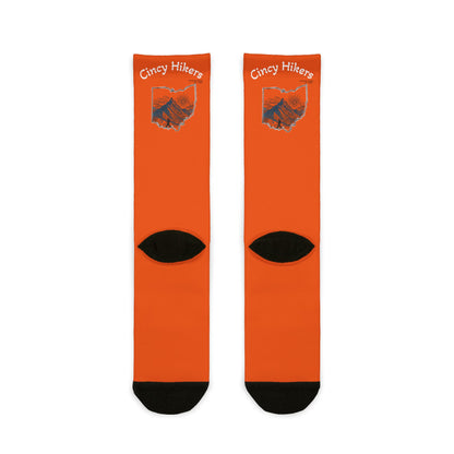 Hiking Crew Socks - 'Crazy Hikers' Orange Sublimation Socks