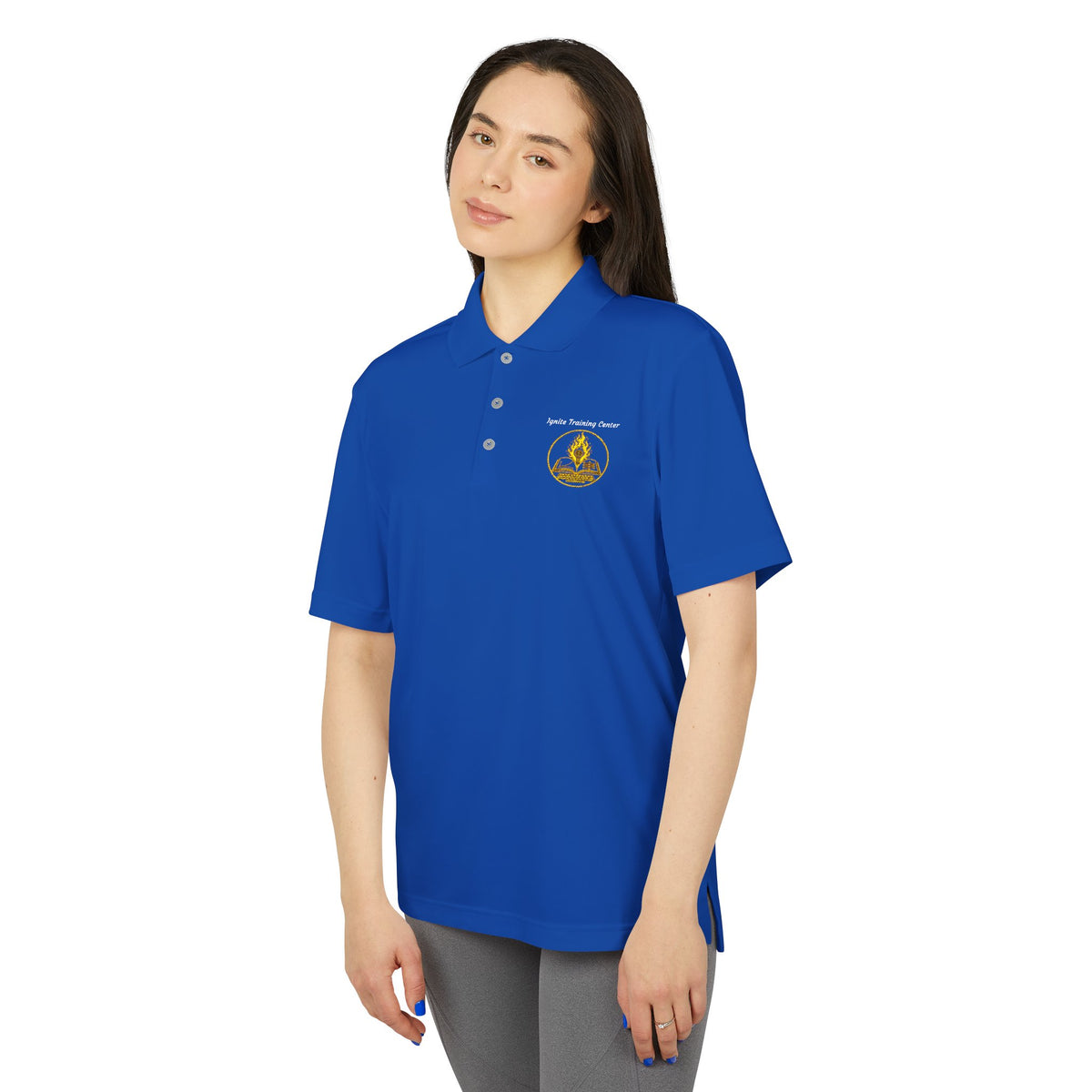 White Performance Polo Shirt with Embroidered Golf Emblem