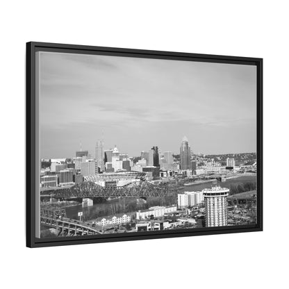 Framed Matte Canvas Chilly Skyline Cincy Print — Black & White Urban Wall Art
