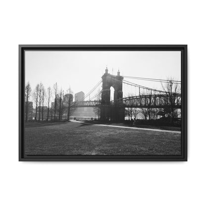 Queen City People Bridge Winter Canvas Framed