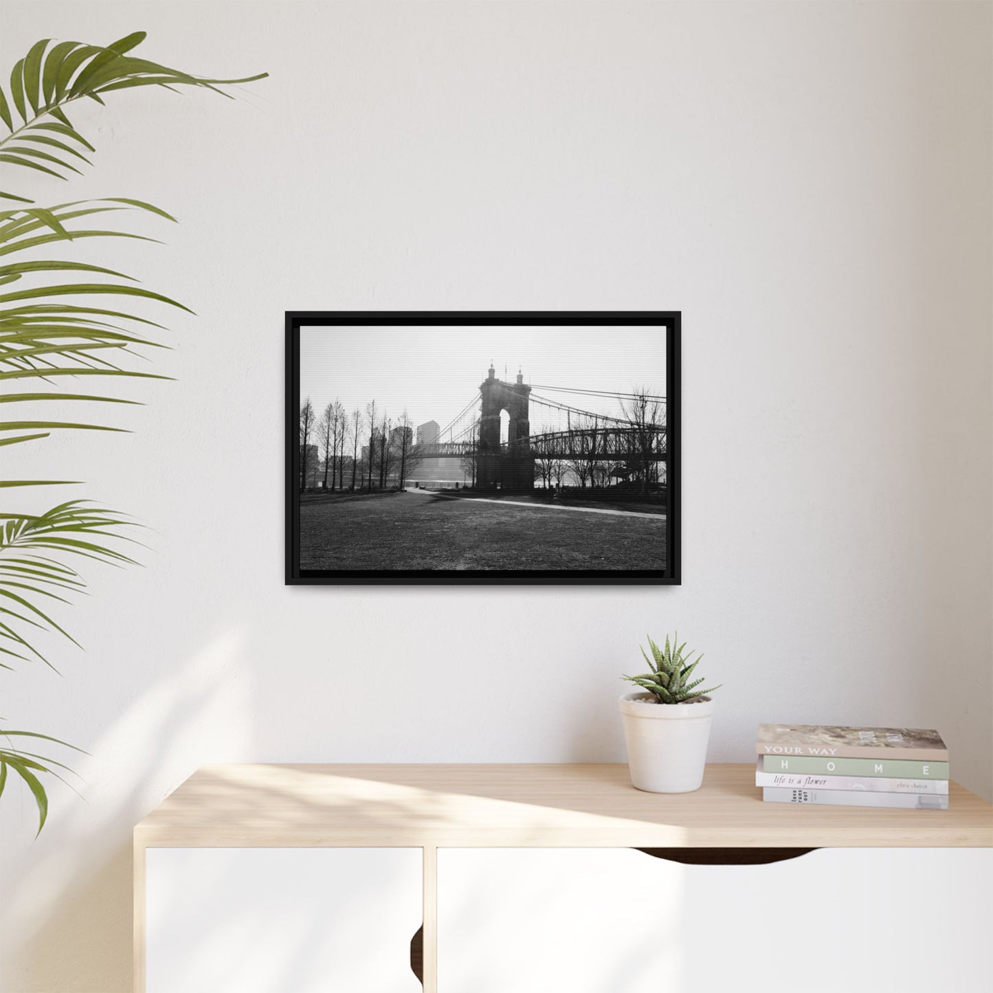 Queen City People Bridge Winter Canvas Framed