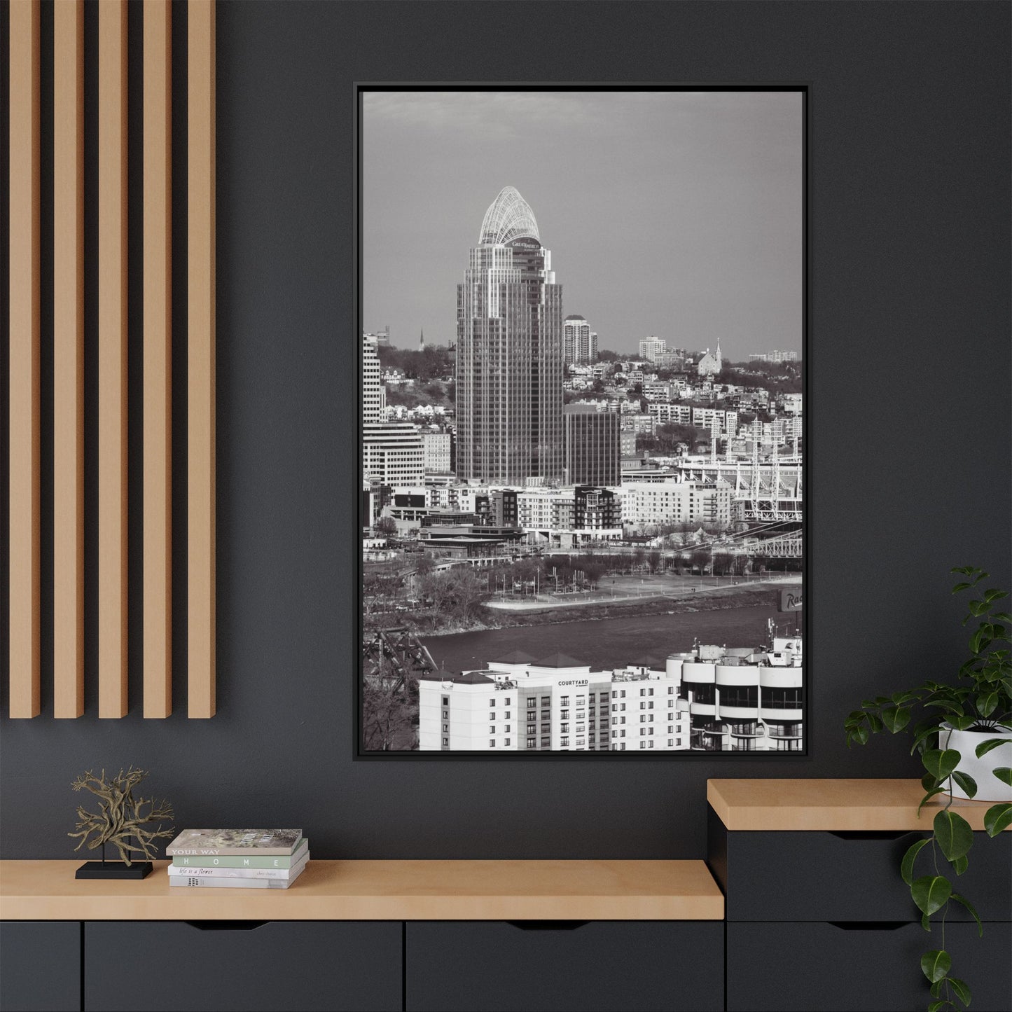 Framed Matte Canvas Cityscape Print — Cincinnati Wall Art