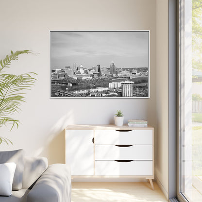 Framed Matte Canvas Chilly Skyline Cincy Print — Black & White Urban Wall Art