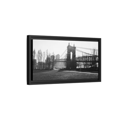 Queen City People Bridge Winter Canvas Framed