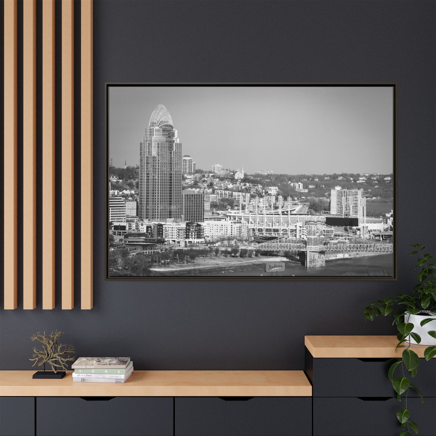 Cincy in the Fall Wall Art — Black & White Cityscape Print