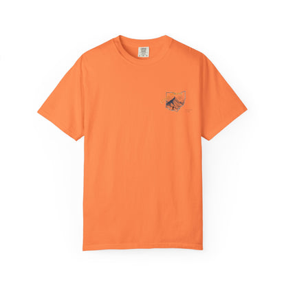 Camp Laugh Repeat T-Shirt — Camping Graphic Tee with Pocket Mountain Design