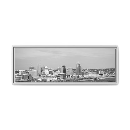 Framed Matte Canvas Chilly Skyline Cincy Print — Black & White Urban Wall Art