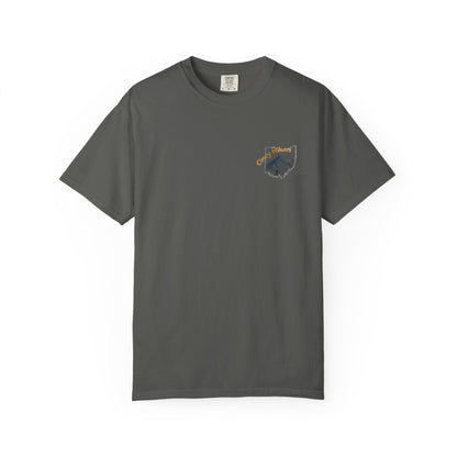 Camp Laugh Repeat T-Shirt — Camping Graphic Tee with Pocket Mountain Design