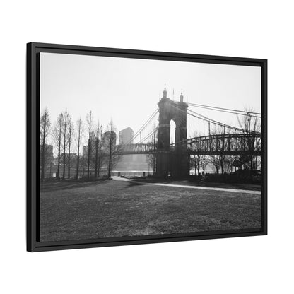 Queen City People Bridge Winter Canvas Framed