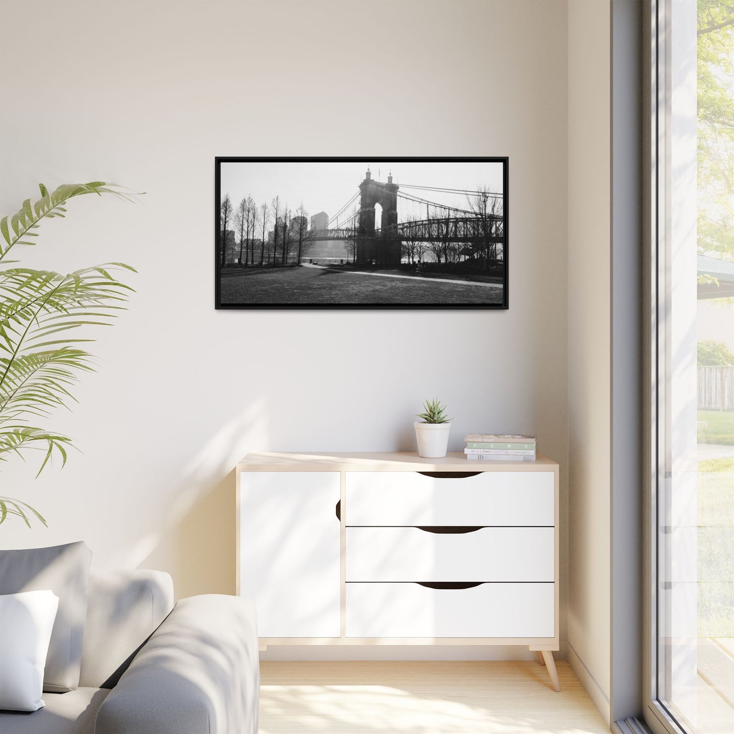 Queen City People Bridge Winter Canvas Framed