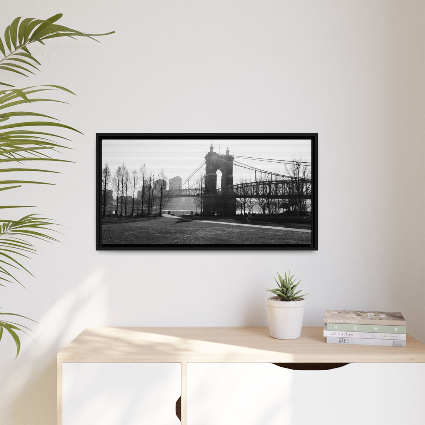 Queen City People Bridge Winter Canvas Framed