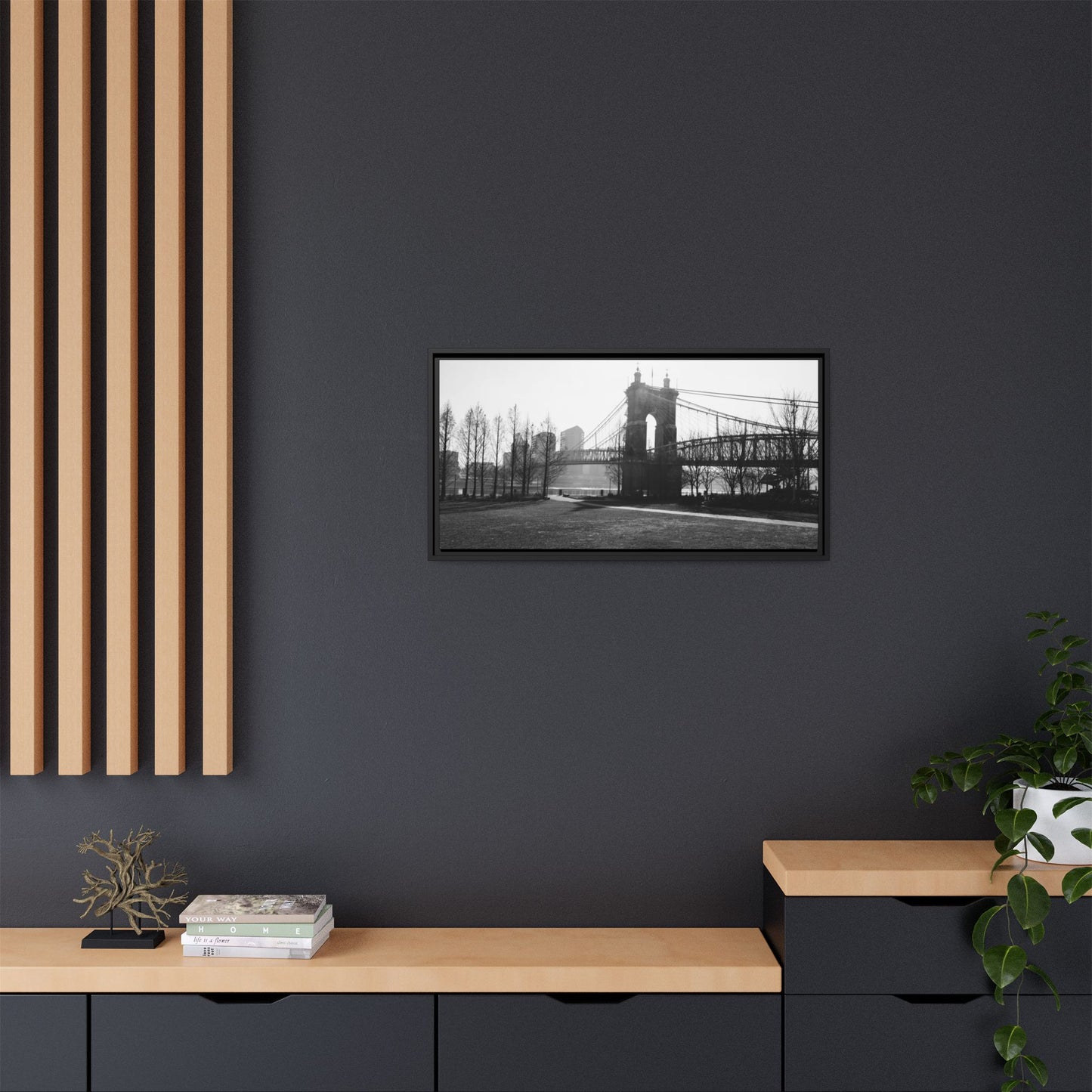 Queen City People Bridge Winter Canvas Framed