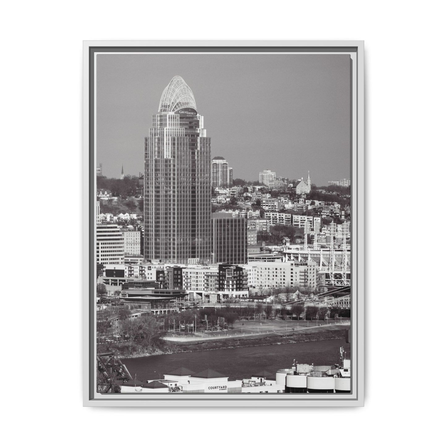 Framed Matte Canvas Cityscape Print — Cincinnati Wall Art