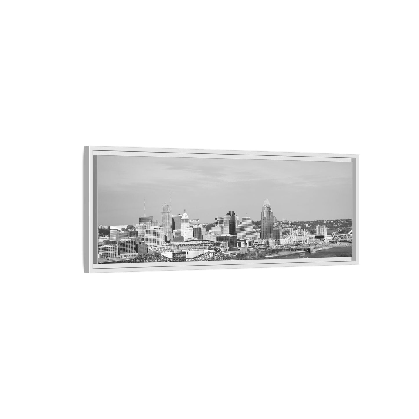 Framed Matte Canvas Chilly Skyline Cincy Print — Black & White Urban Wall Art